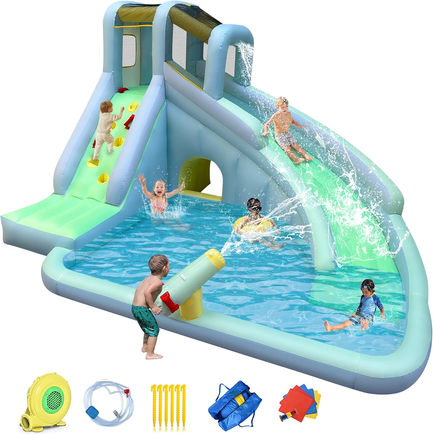 Kids Outdoor Water Park - 6-in-1 Inflatable Kids Bounce House Water