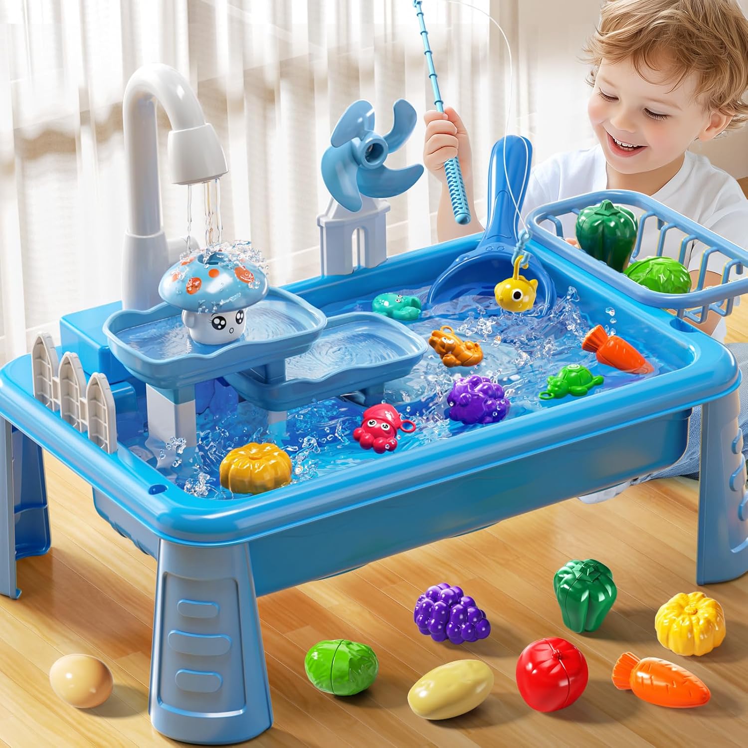 Kids Outdoor Water Play Table - Toddler Water Table with Pump Water