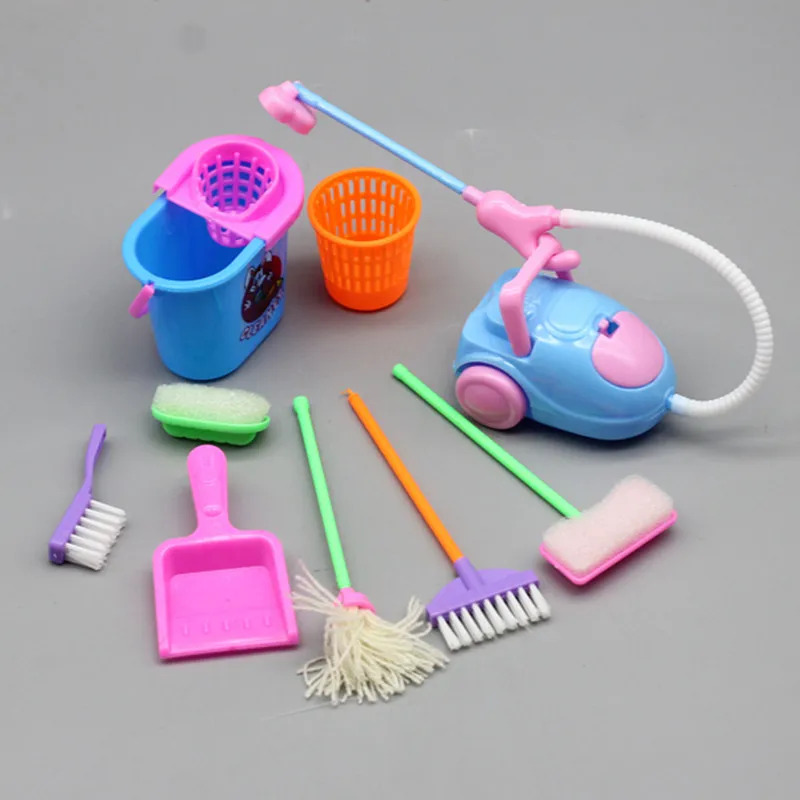 Kids Outdoor Broom - 9PCS Miniature Doll House Cleaning Supplies