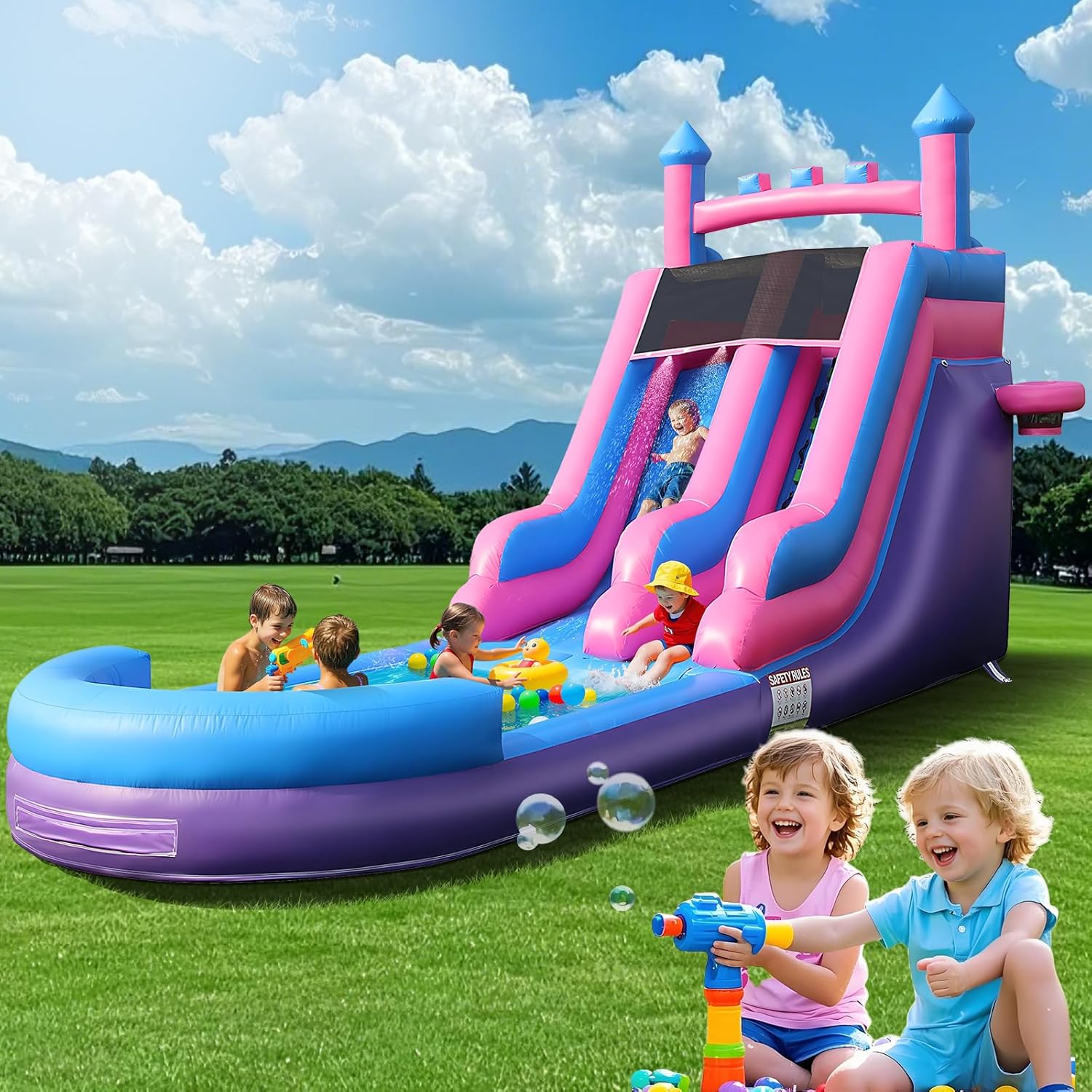 Kids Outdoor Water Park - 26.2 FT Heavy Duty Inflatable Water