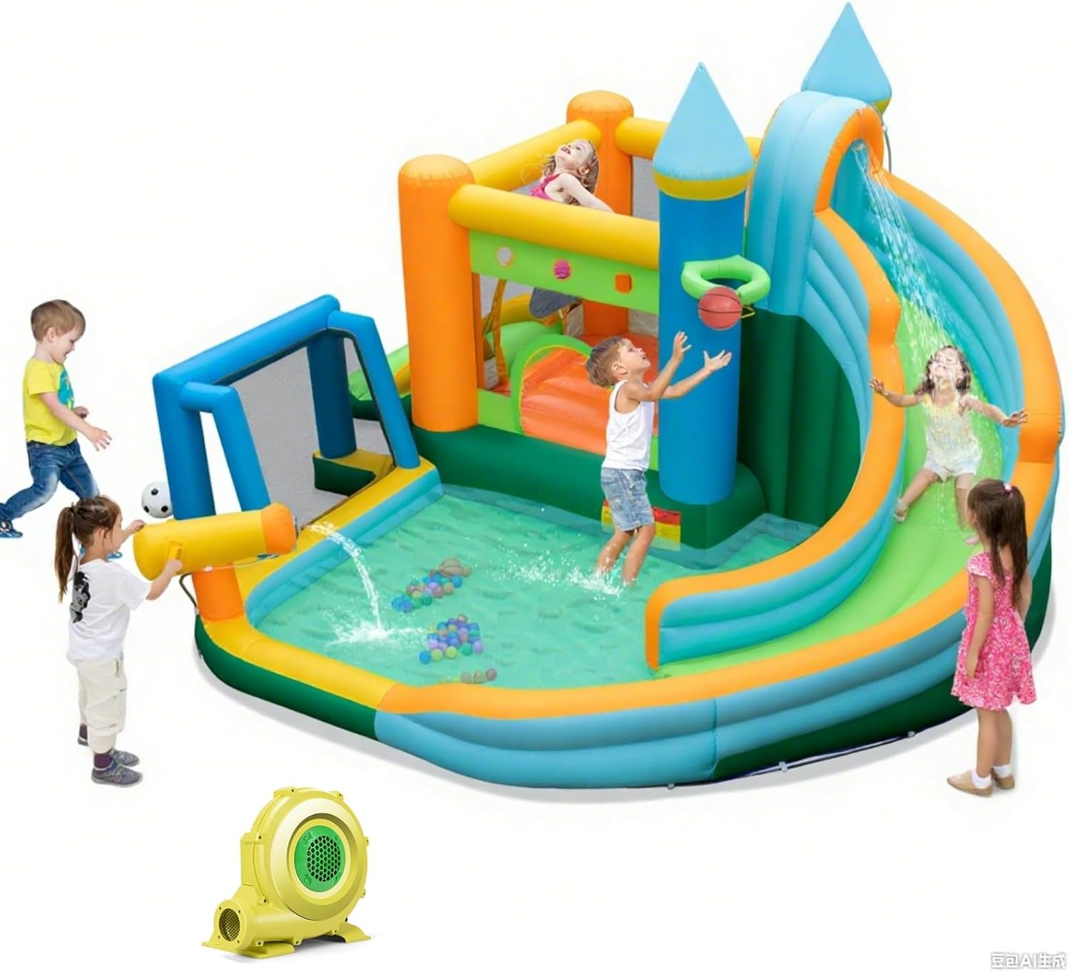 Kids Outdoor Jumping - 9-in-1 Inflatable Water Slide Bounce House