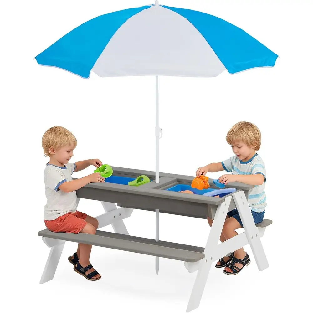 Kids Outdoor Water Play Table - Convertible 3-in-1 Wooden Picnic Table for