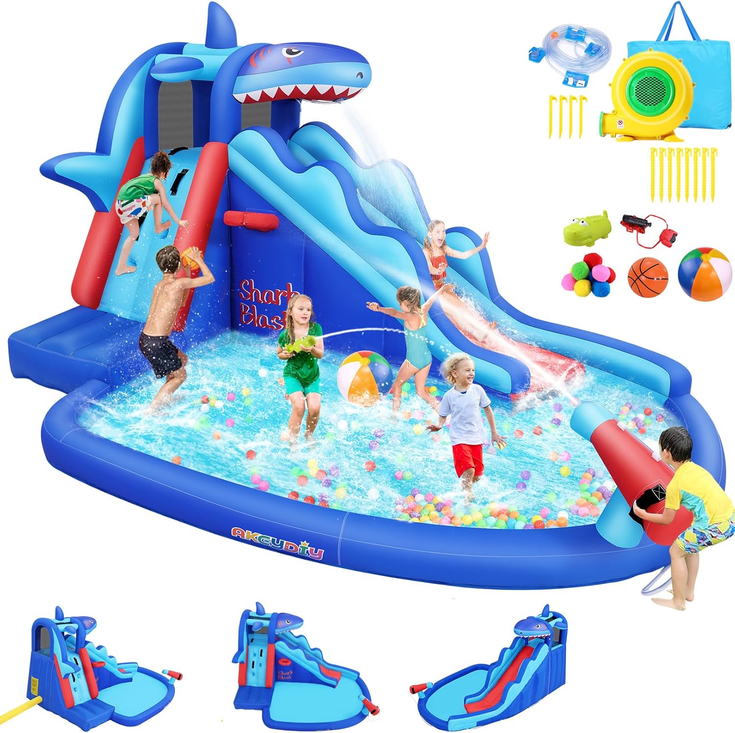 Kids Outdoor Water Park - Shark-Themed Inflatable Water Park for Kids: