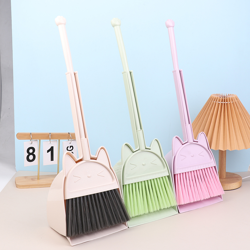 Kids Outdoor Broom - Cartoon-Style Toddler Broom Dustpan, Flexible Bristles