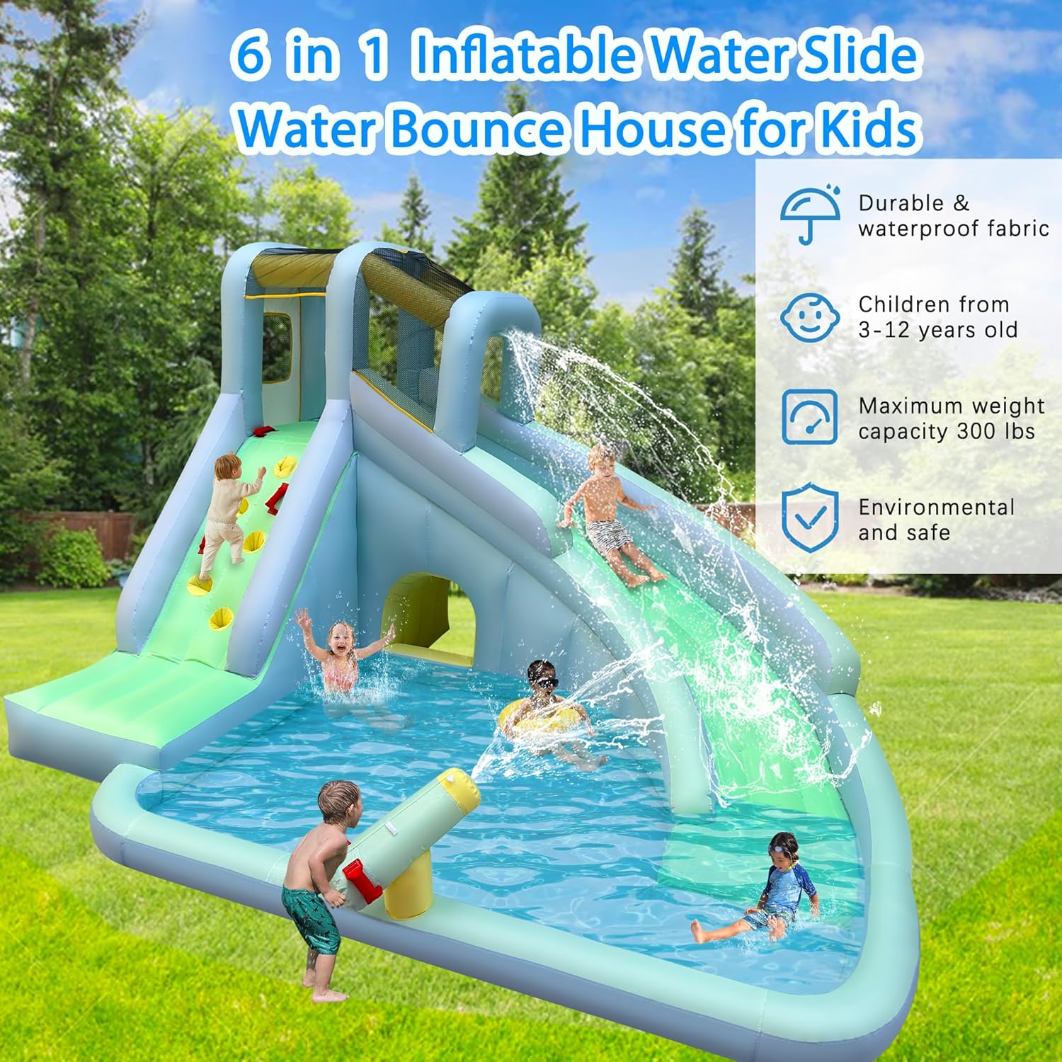 6-in-1 Inflatable Kids Bounce  - Kids Outdoor Water Park 评论和价格