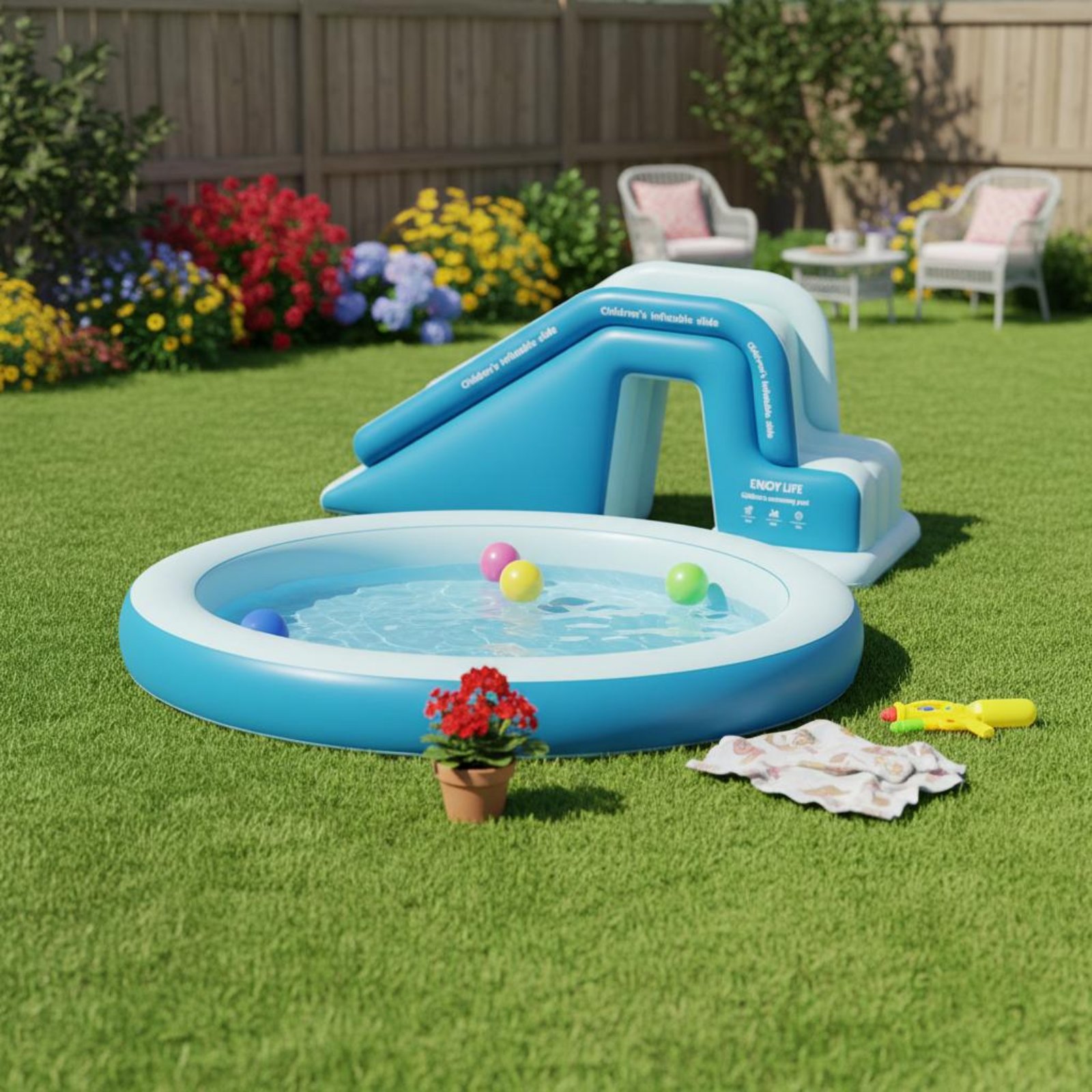 Inflatable Pool Slide Foldable - Kids Outdoor Water Park 评论和价格
