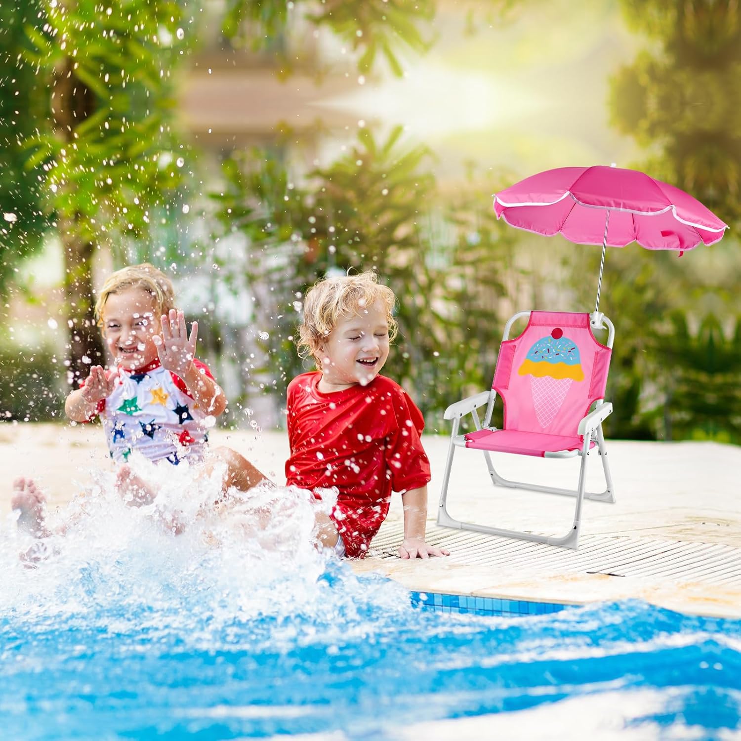1 Set Folding Beach Chair with - Kids Outdoor Lawn Chair 评论和价格