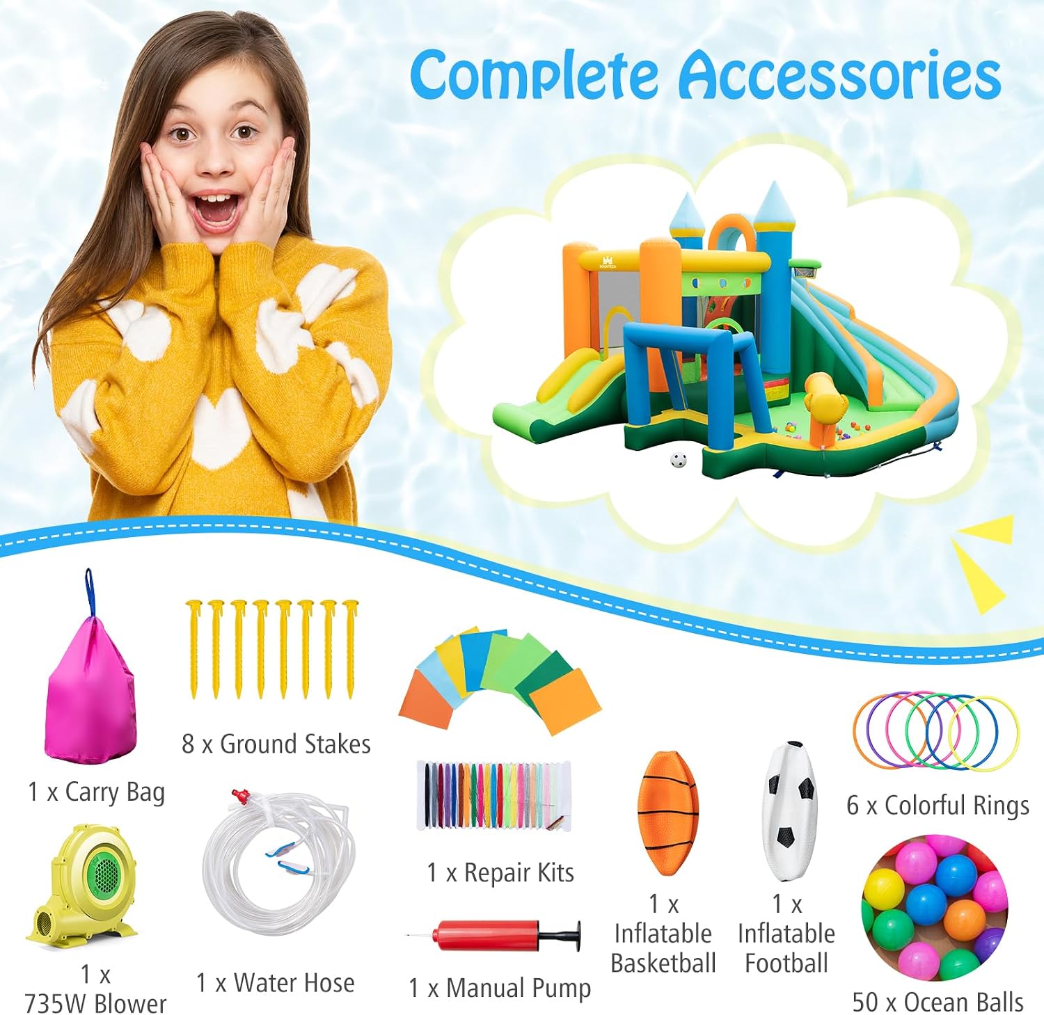 9-in-1 Inflatable Water Slide  - Kids Outdoor Jumping 评论和价格