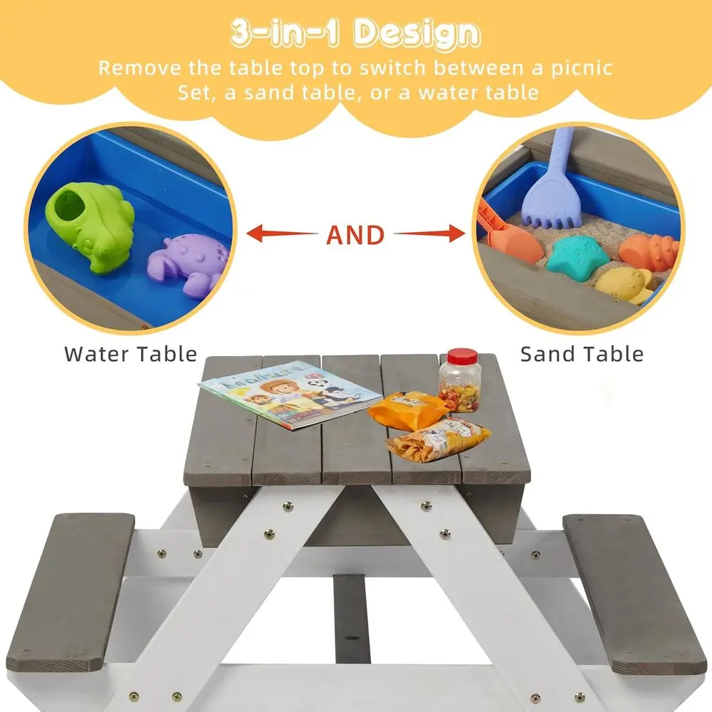 Convertible 3-in-1 Wooden Picn - Kids Outdoor Water Play Table 评论和价格