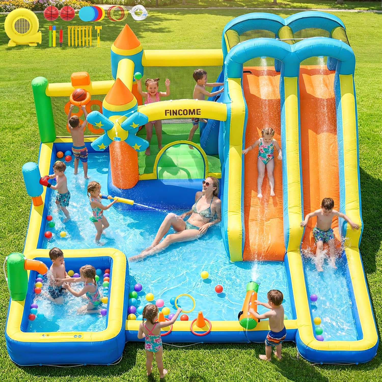 10-in-1 Inflatable Bouncy Cast - Kids Outdoor Water Park 评论和价格