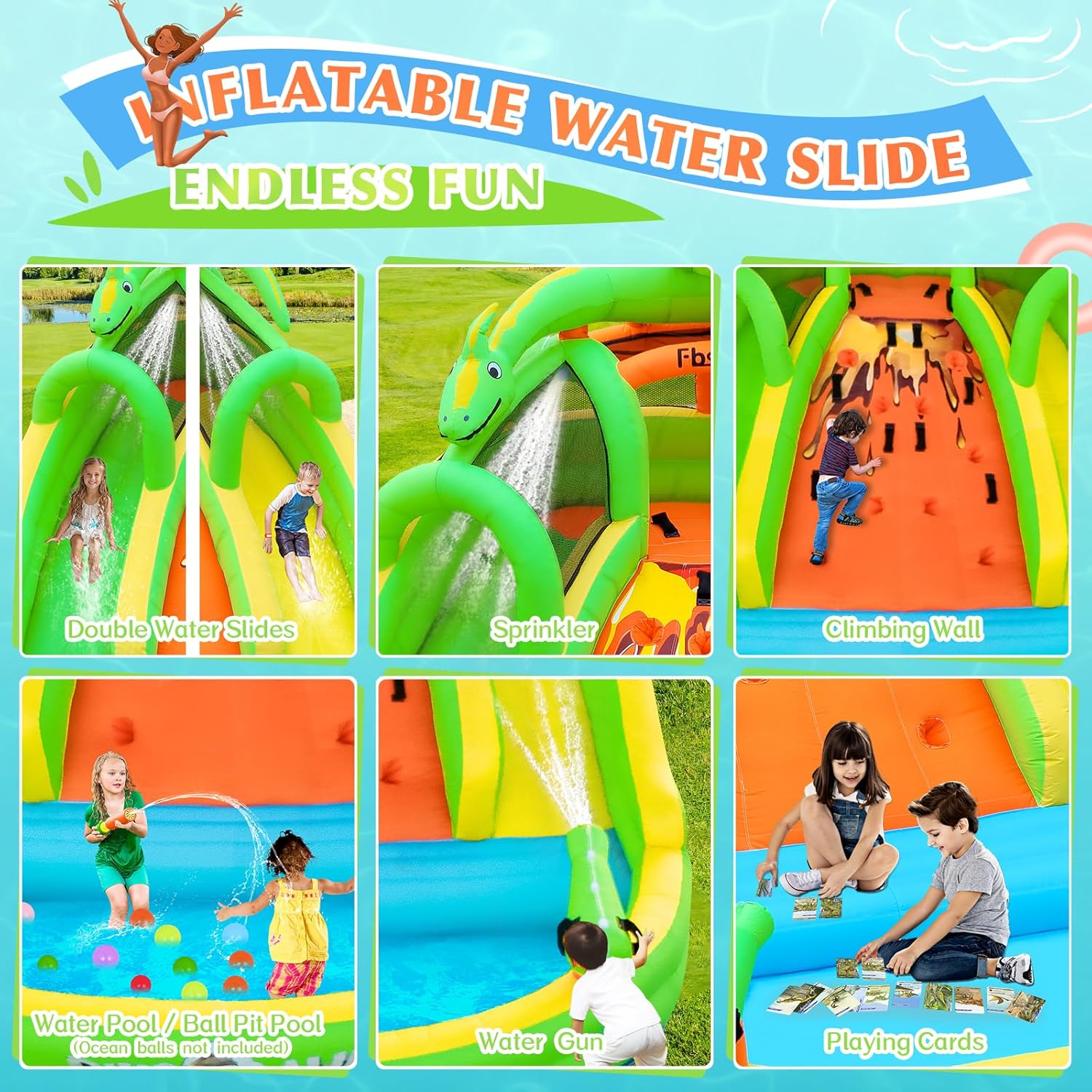 Kids Inflatable Bounce House w - Kids Outdoor Water Park 评论和价格