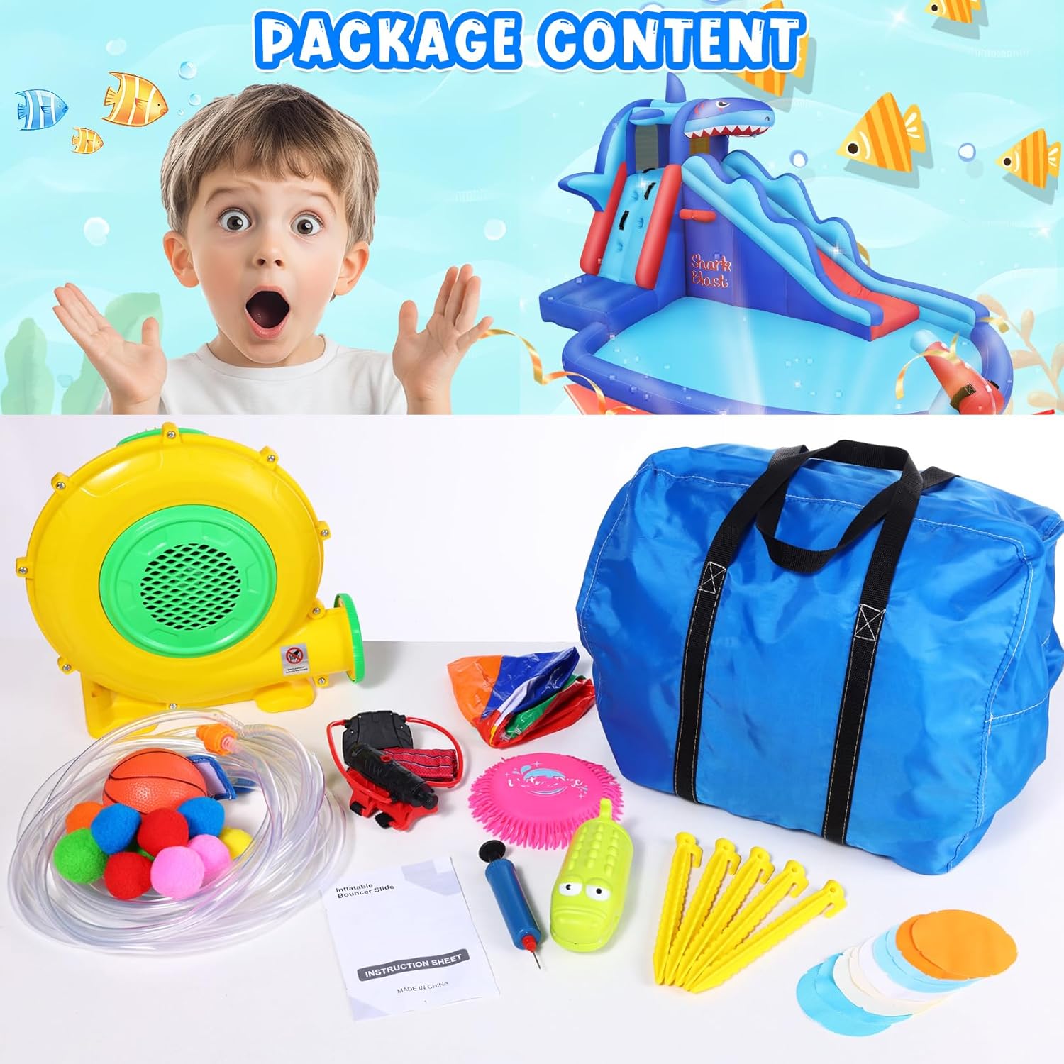 Shark-Themed Inflatable Water  - Kids Outdoor Water Park 评论和价格
