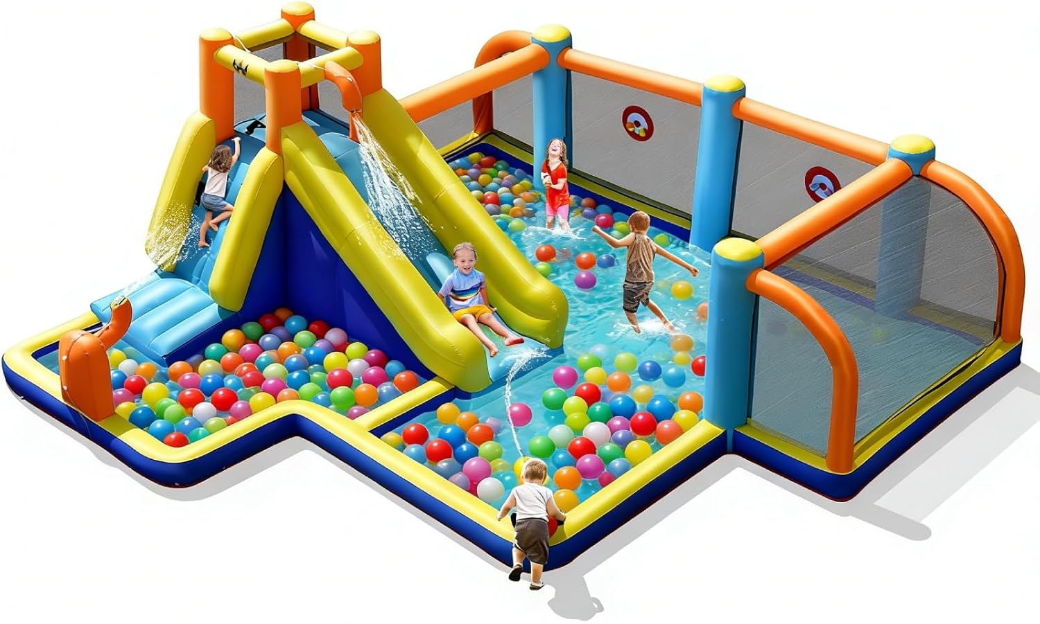 Inflatable Water Slide, Dual C - Kids Outdoor Water Park 评论和价格