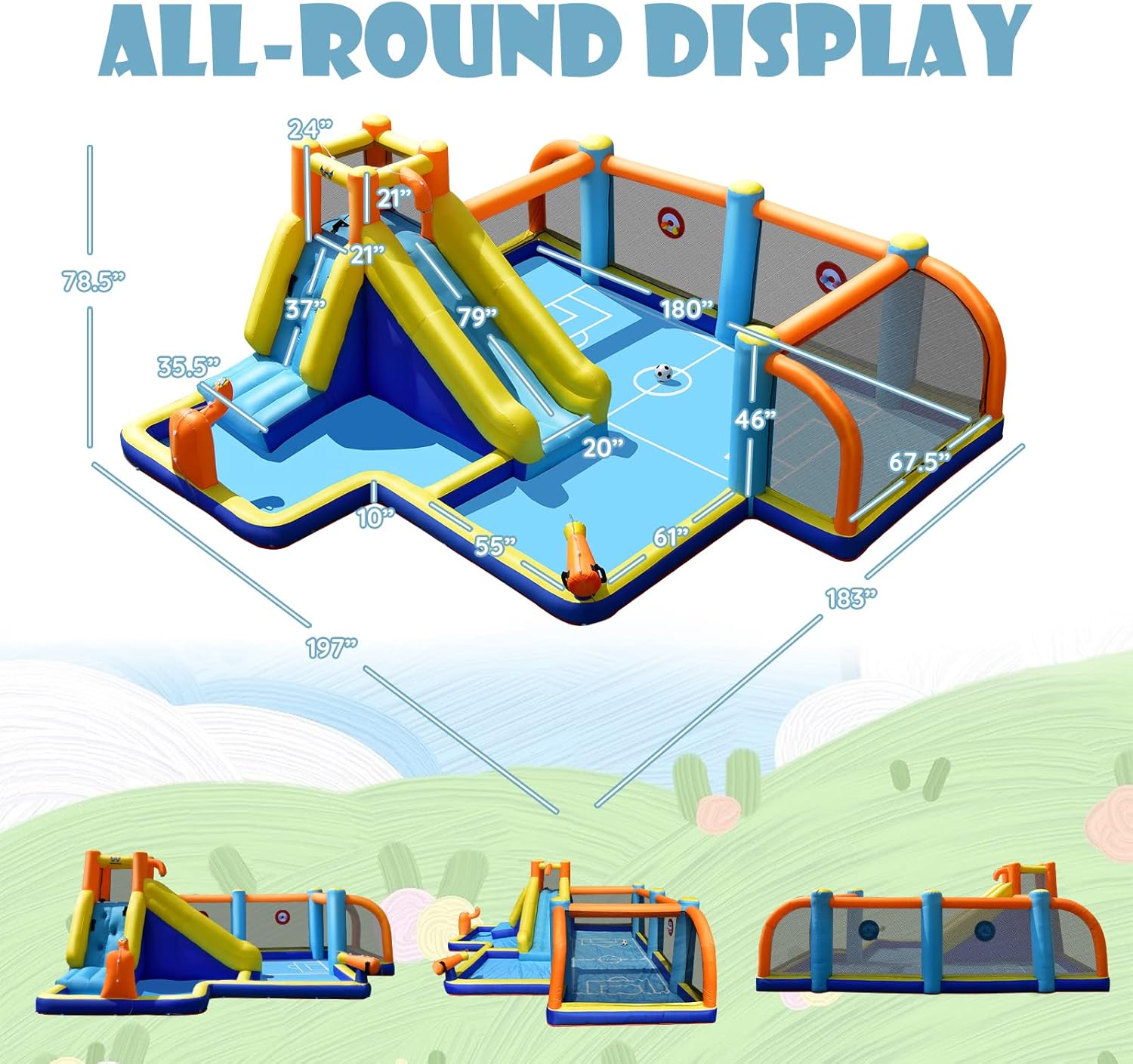 Inflatable Water Slide, Dual C - Kids Outdoor Water Park 评论和价格
